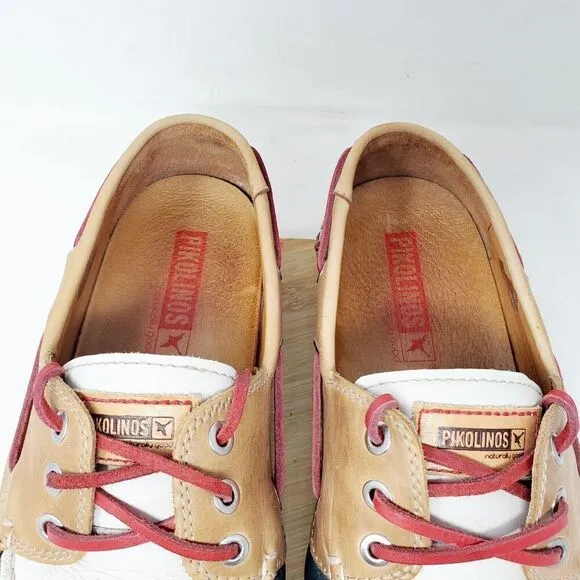 Pikolinos Boat Shoes Mens 44 Red White Blue Leather Moc Toe Comfort Casual