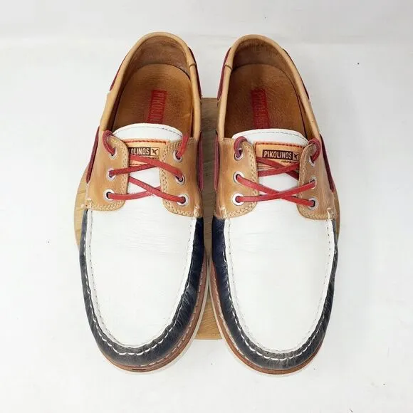 Pikolinos Boat Shoes Mens 44 Red White Blue Leather Moc Toe Comfort Casual