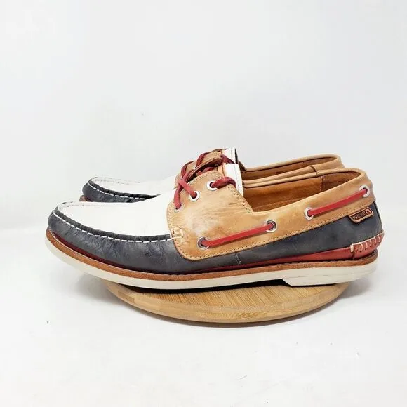 Pikolinos Boat Shoes Mens 44 Red White Blue Leather Moc Toe Comfort Casual