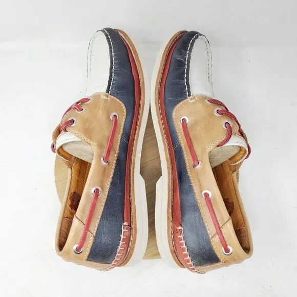 Pikolinos Boat Shoes Mens 44 Red White Blue Leather Moc Toe Comfort Casual