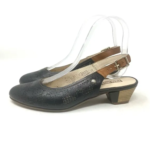 Pikolinos Pump Adjustable Strap Breathable Leather Black Brown Womens 37