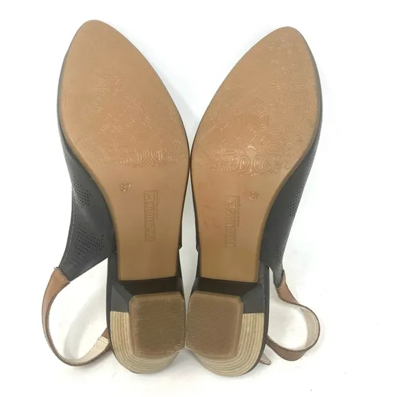 Pikolinos Pump Adjustable Strap Breathable Leather Black Brown Womens 37