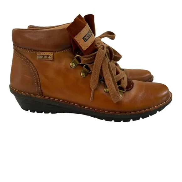 Pikolinos Wamba Brown Leather Ankle Boots Women's Size 37 EU 6 US