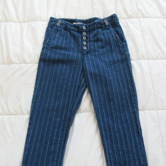 PILCRO &amp; THE LETTERPRESS BY ANTHROPOLOGIE BLUE DENIM BUCKLE-BACK CROPPED JEANS