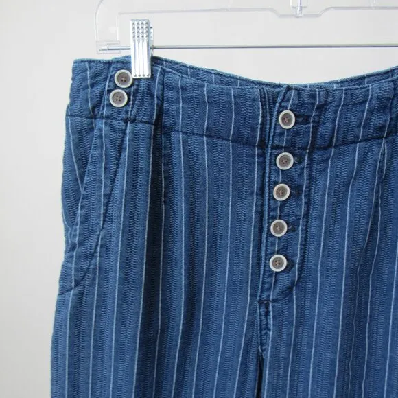 PILCRO &amp; THE LETTERPRESS BY ANTHROPOLOGIE BLUE DENIM BUCKLE-BACK CROPPED JEANS