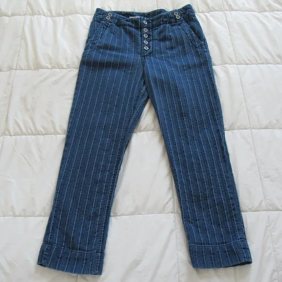 PILCRO &amp; THE LETTERPRESS BY ANTHROPOLOGIE BLUE DENIM BUCKLE-BACK CROPPED JEANS