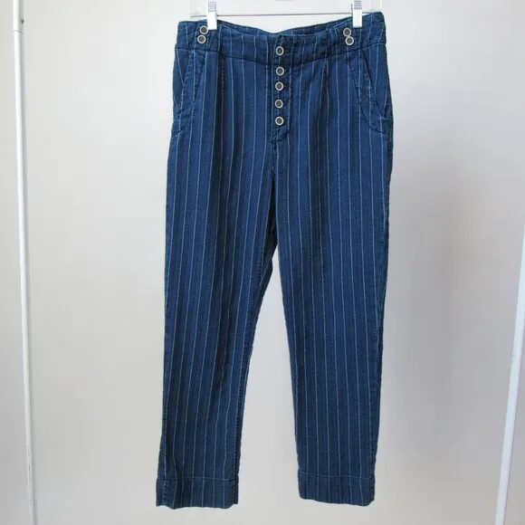PILCRO &amp; THE LETTERPRESS BY ANTHROPOLOGIE BLUE DENIM BUCKLE-BACK CROPPED JEANS