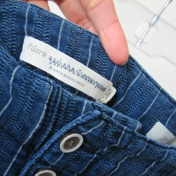 PILCRO &amp; THE LETTERPRESS BY ANTHROPOLOGIE BLUE DENIM BUCKLE-BACK CROPPED JEANS