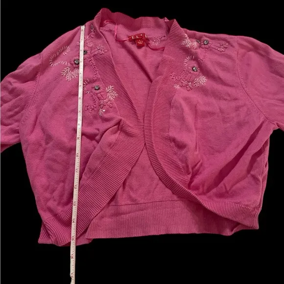 Pink embellished shrug vintage cape cardigan coquette girl L Anthropologie