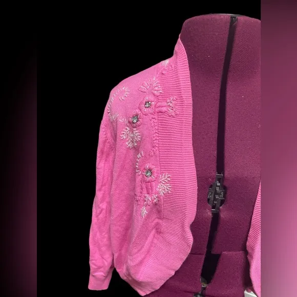 Pink embellished shrug vintage cape cardigan coquette girl L Anthropologie