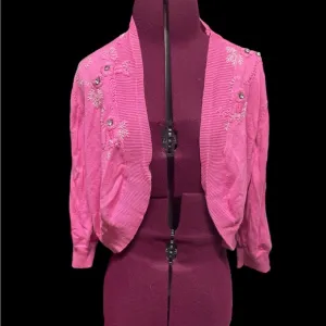 Pink embellished shrug vintage cape cardigan coquette girl L Anthropologie