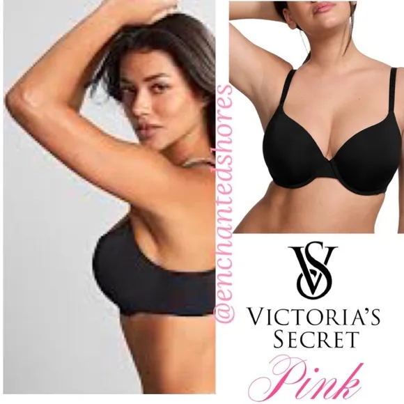 Pink Victoria’s Secret Bra Wear Everywhere T-Shirt Light Lined Black Size 38DDD