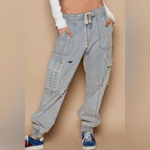 POL “Rebel Crochet Joggers” | Light Denim/Blue Crochet