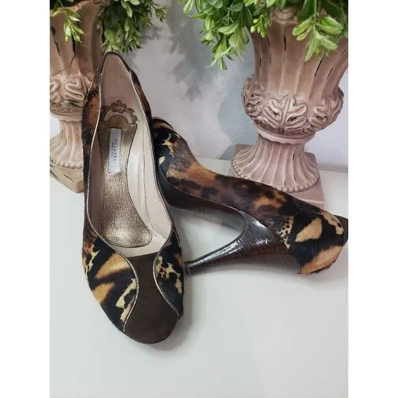 Pollini Fyr Leopard Italian Leather Genuine Dyed heel pump Euro 39 U…