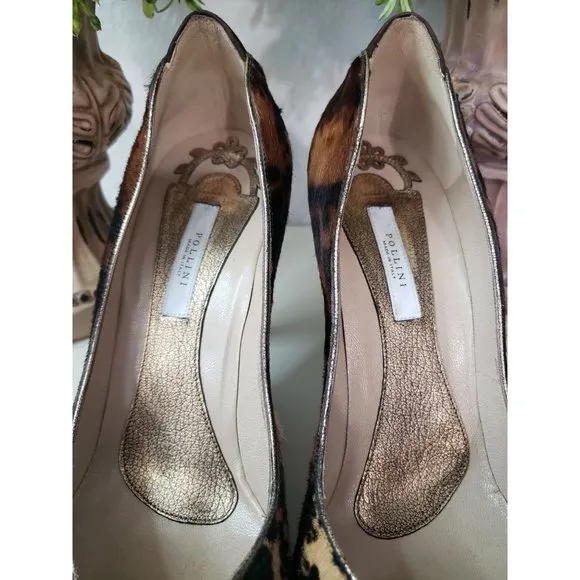 Pollini Fyr Leopard Italian Leather Genuine Dyed heel pump Euro 39 U…