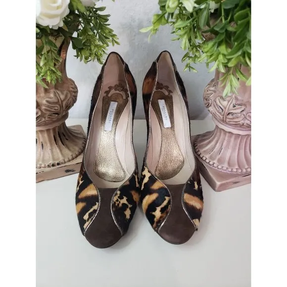 Pollini Fyr Leopard Italian Leather Genuine Dyed heel pump Euro 39 U…