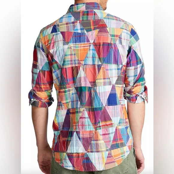 Polo Ralph Lauren Cotton Madras Patchwork Long Sleeve Classic Fit Sport Shirt
