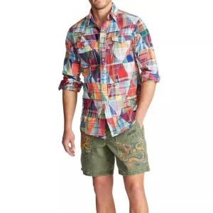 Polo Ralph Lauren Cotton Madras Patchwork Long Sleeve Classic Fit Sport Shirt