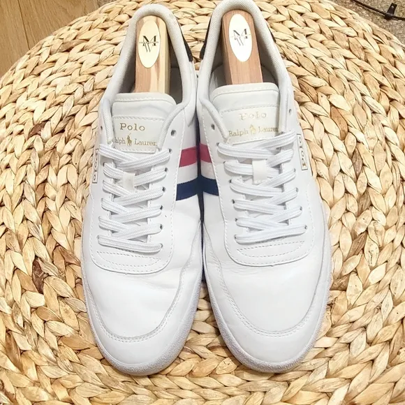 Polo Ralph Lauren Court VLC Shoes Sneakers White Blue Red Leather Men's Size 10