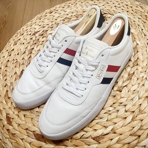 Polo Ralph Lauren Court VLC Shoes Sneakers White Blue Red Leather Men's Size 10