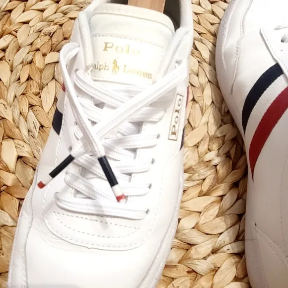 Polo Ralph Lauren Court VLC Shoes Sneakers White Blue Red Leather Men's Size 10