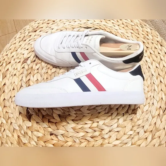 Polo Ralph Lauren Court VLC Shoes Sneakers White Blue Red Leather Men's Size 10