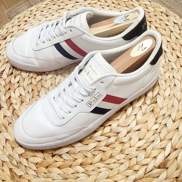 Polo Ralph Lauren Court VLC Shoes Sneakers White Blue Red Leather Men's Size 10