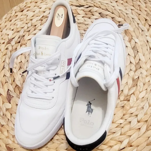 Polo Ralph Lauren Court VLC Shoes Sneakers White Blue Red Leather Men's Size 10