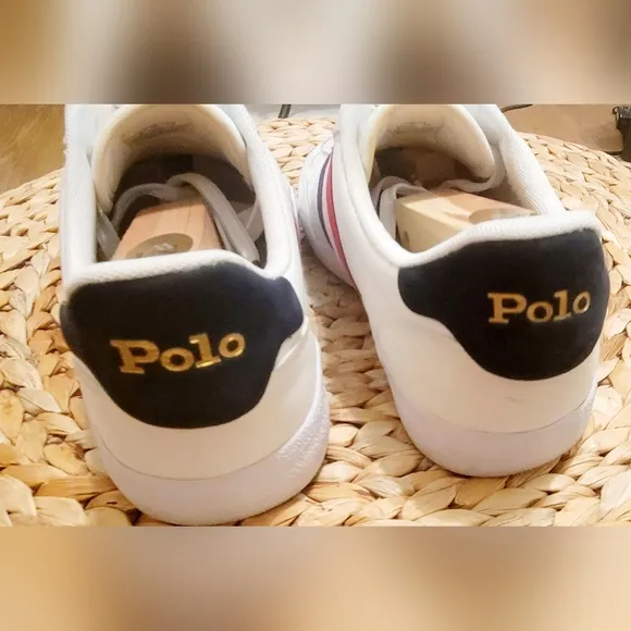 Polo Ralph Lauren Court VLC Shoes Sneakers White Blue Red Leather Men's Size 10