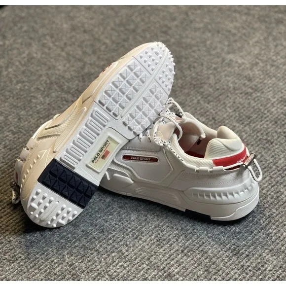 Polo Ralph Lauren Polo Sport PS200 Shoes Men Size 11.5 Sneaker White Red NEW