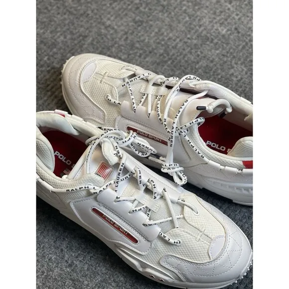 Polo Ralph Lauren Polo Sport PS200 Shoes Men Size 11.5 Sneaker White Red NEW
