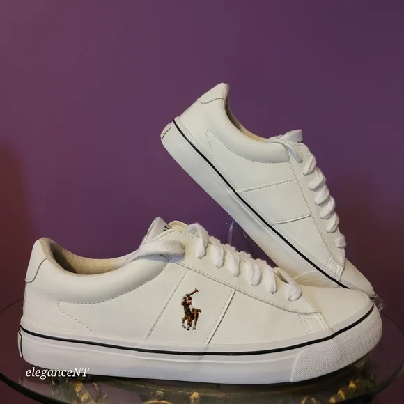 Polo Ralph Lauren White Youth Big Kid Sayer Faux Leather Shoes Sz: 6M
