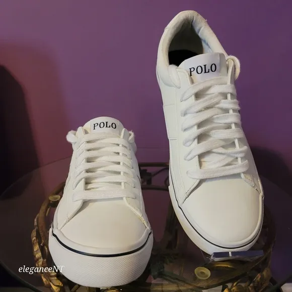 Polo Ralph Lauren White Youth Big Kid Sayer Faux Leather Shoes Sz: 6M