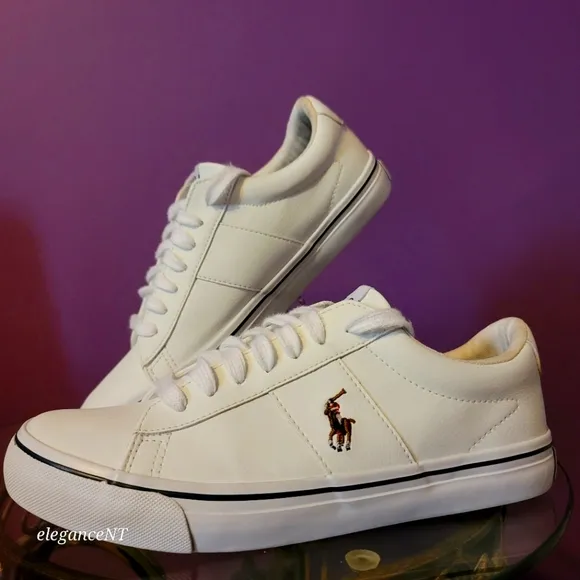 Polo Ralph Lauren White Youth Big Kid Sayer Faux Leather Shoes Sz: 6M