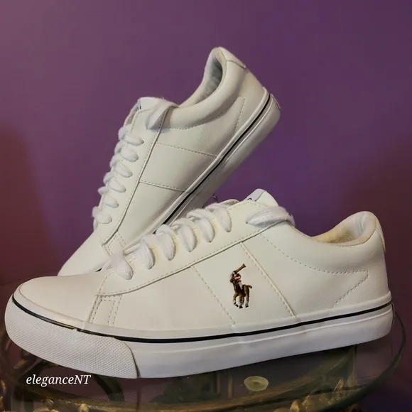 Polo Ralph Lauren White Youth Big Kid Sayer Faux Leather Shoes Sz: 6M