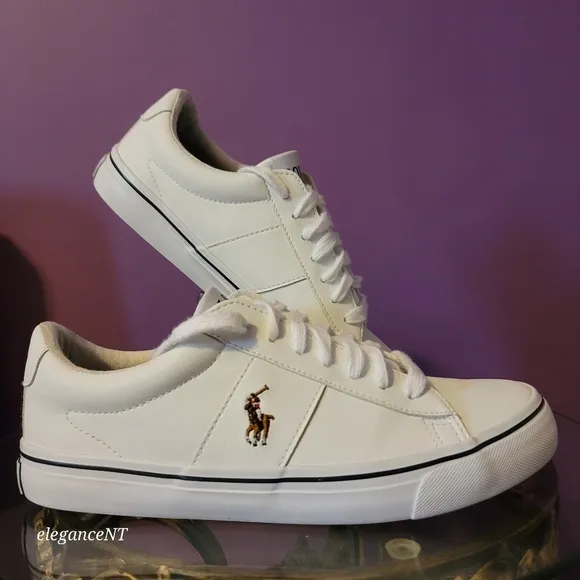 Polo Ralph Lauren White Youth Big Kid Sayer Faux Leather Shoes Sz: 6M