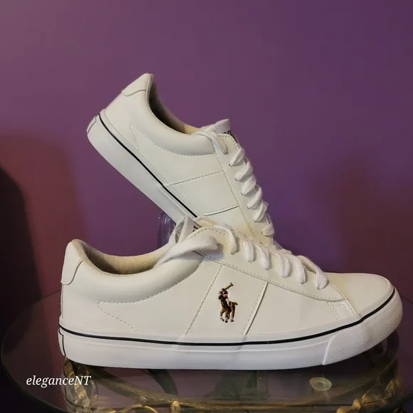 Polo Ralph Lauren White Youth Big Kid Sayer Faux Leather Shoes Sz: 6M