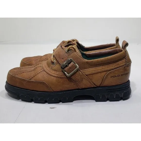 Polo Sport by Ralph Lauren Womens WT2152 Buckle Strap Shoes Leather Brown 7.5B