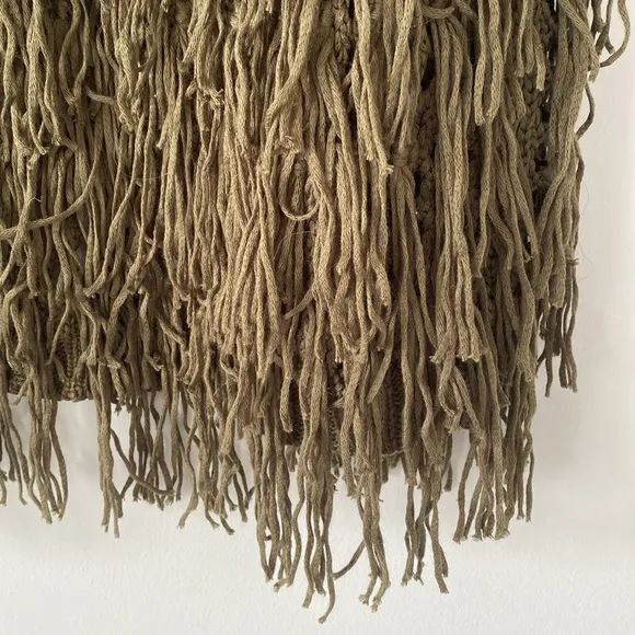 PPLA Olive Green Fringe Knit Vest sz L Festival Boho Lightweight Slouchy Beach