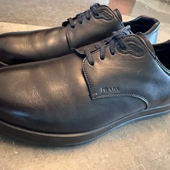 PRADA Soft Calf Black Leather Shoes, Men’s side Prada 6.5 (US 7.5)