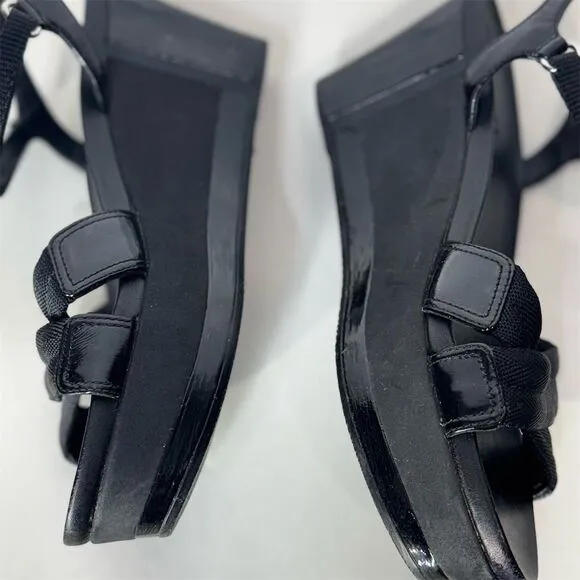 Prada Sport Black Wedge Sandals 40.5 Strappy Platform Hook &amp; Loop Designer Shoes