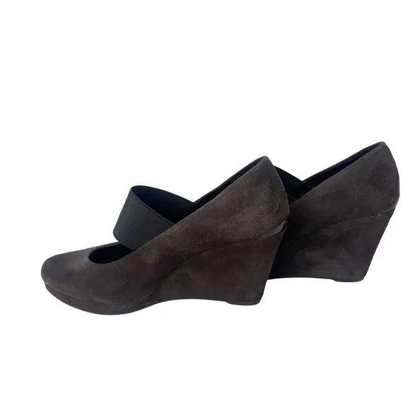 Prada Vintage 90s Y2K Brown Suede Wedge Heel Mary Jane Shoes Women's Size 37.5