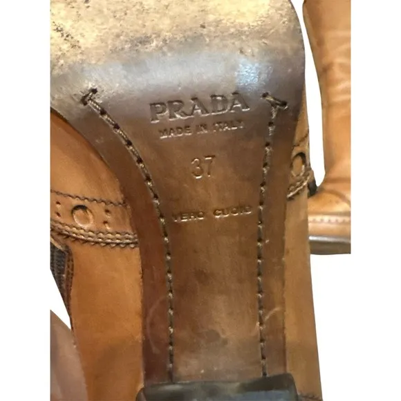 PRADA - Women's Vintage Runway Brown Wingtip Leather Boots 37