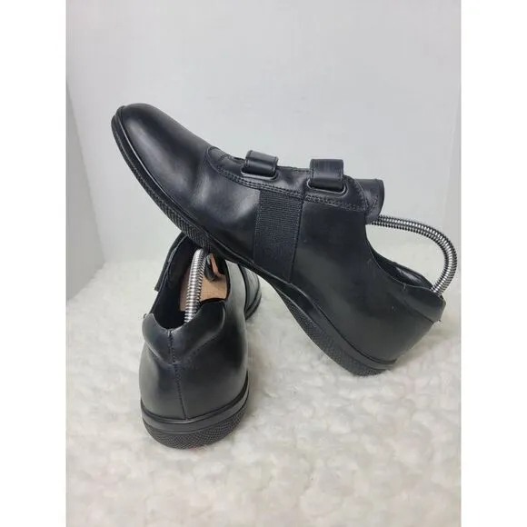 Prada Sport Mens Shoes Size 8.5 Black Leather Double Strappes Low Top Sneakers