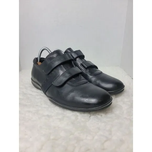 Prada Sport Mens Shoes Size 8.5 Black Leather Double Strappes Low Top Sneakers