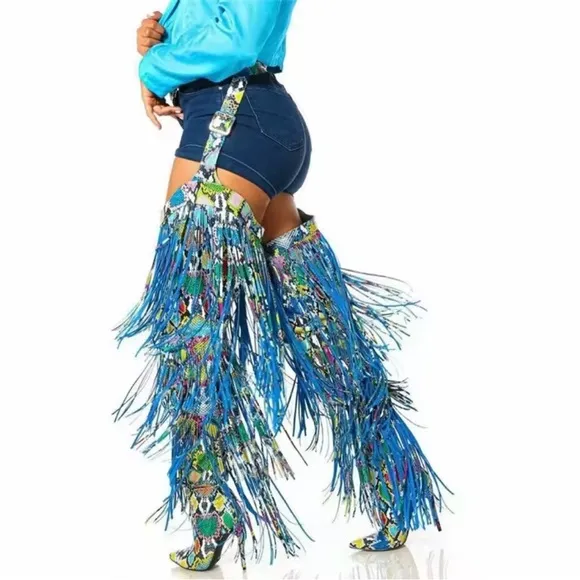 *PREORDER* Colorful Fringe Thigh-High Boots