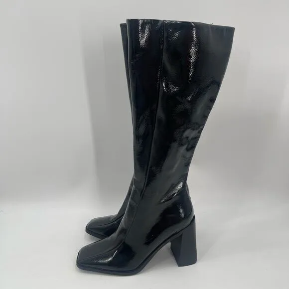 PRINCESS POLLY Jessa Boots Size 6 Patent Faux Leather Black NWOT Heeled Zipper