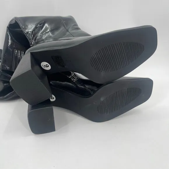 PRINCESS POLLY Jessa Boots Size 6 Patent Faux Leather Black NWOT Heeled Zipper