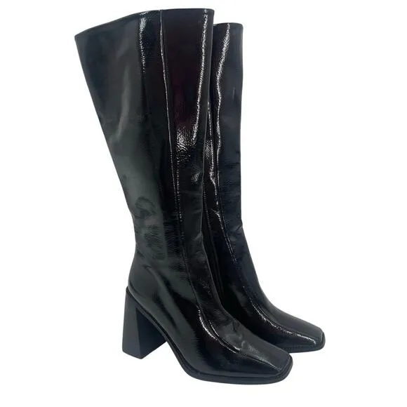 PRINCESS POLLY Jessa Boots Size 6 Patent Faux Leather Black NWOT Heeled Zipper