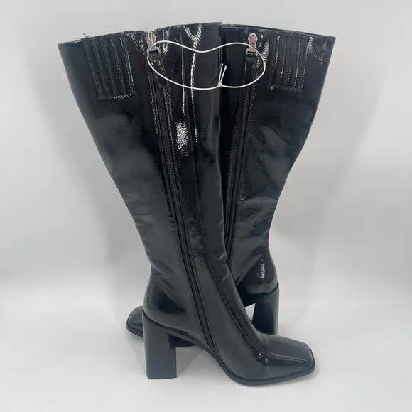 PRINCESS POLLY Jessa Boots Size 6 Patent Faux Leather Black NWOT Heeled Zipper